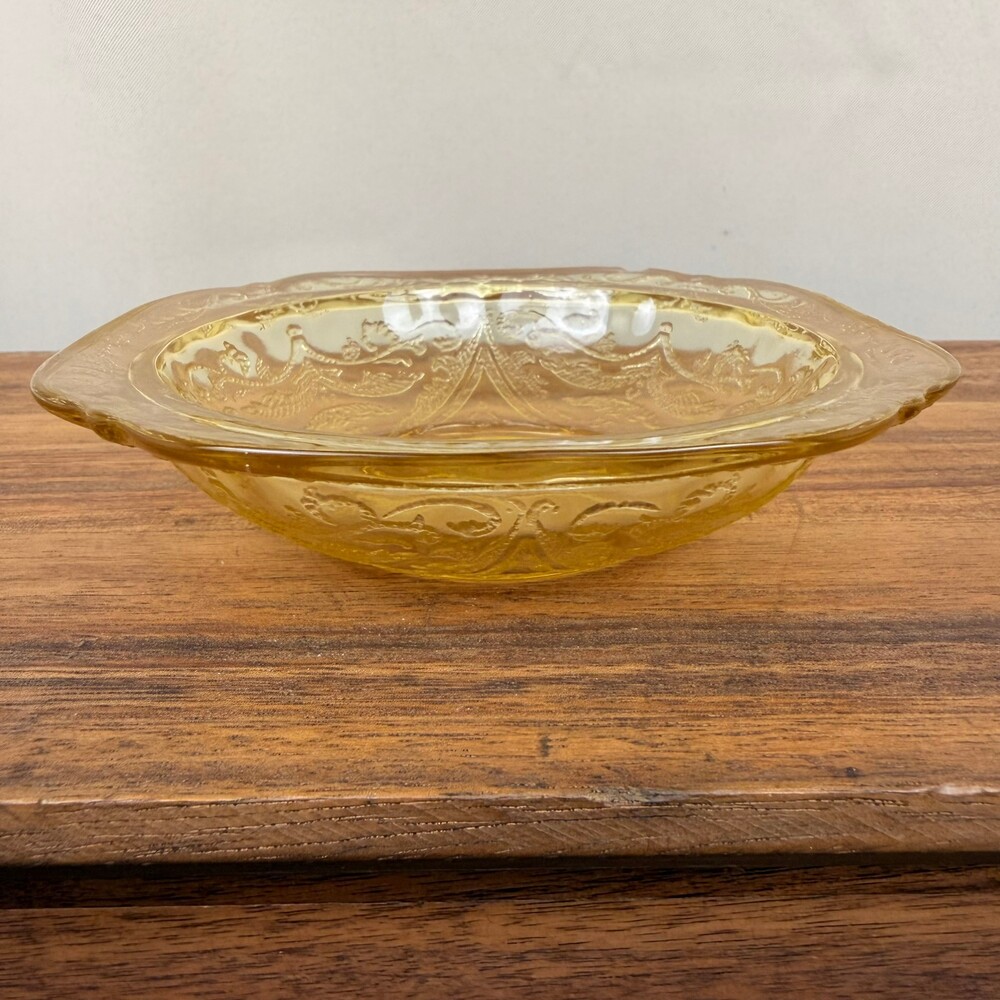 Federal Glass Co. Madrid 5" Depression Glass Bowl Amber Square Scalloped Edge